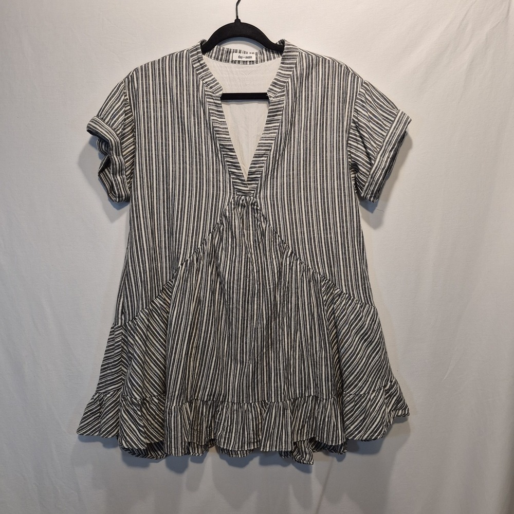 Day + Moon Shirred Empire Waist  Tiered Babydoll Dress Sm Cottage Coastal Boho